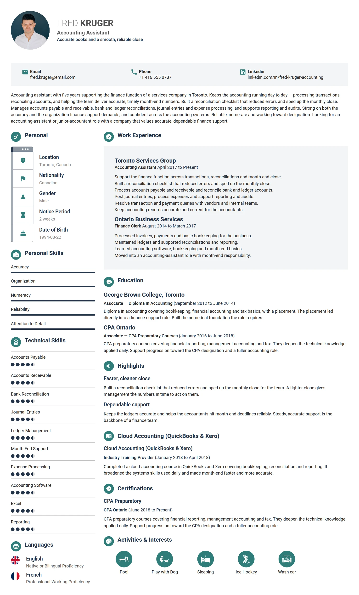 Accounting Assistant resume example — a professionally formatted Accounting/Auditing CV sample