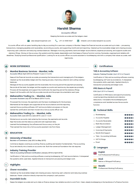 Accounts Officer resume example