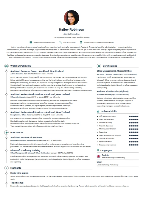Admin Executive resume example