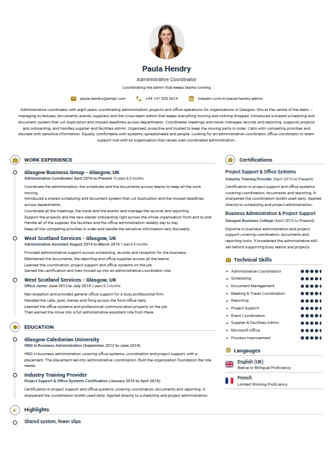 Administrative Coordinator resume example