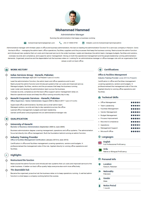 Administrative Manager resume example