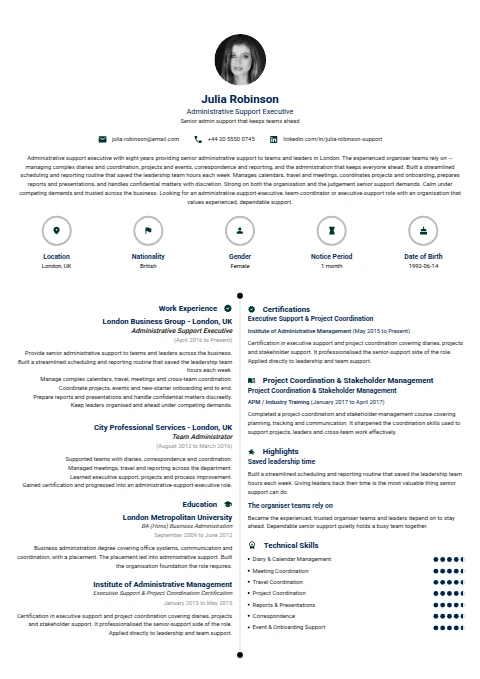 Administrative Support Executive resume example