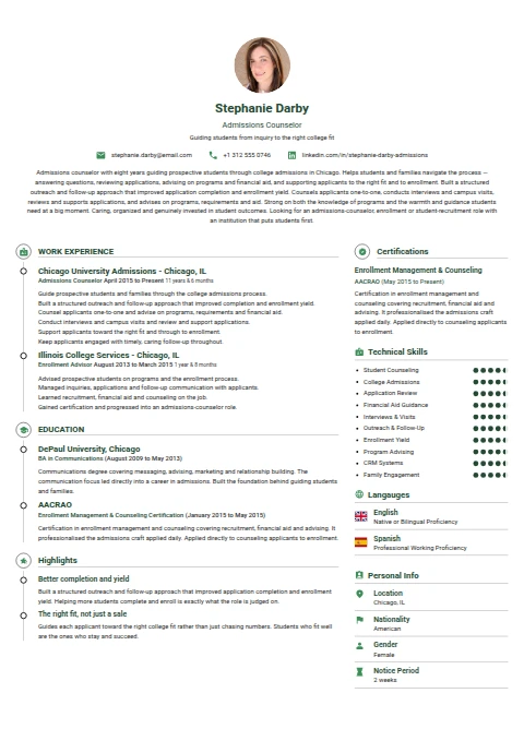 Admission Counselor resume example