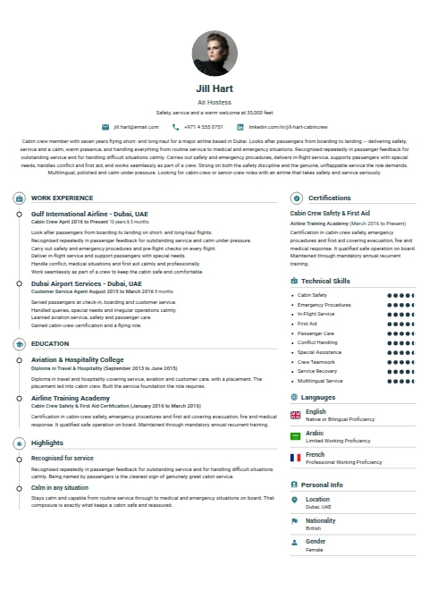 Air Hostess resume example