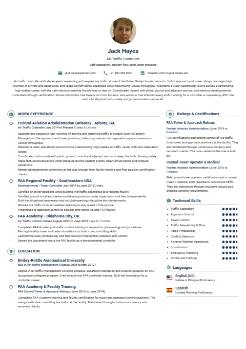 Air Traffic Controller resume example