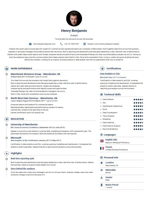 Analyst resume example
