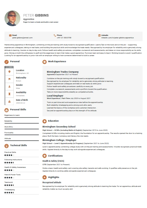 Apprentice resume example
