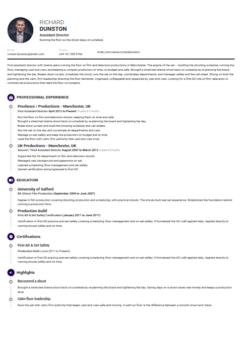 Assistant Director resume example