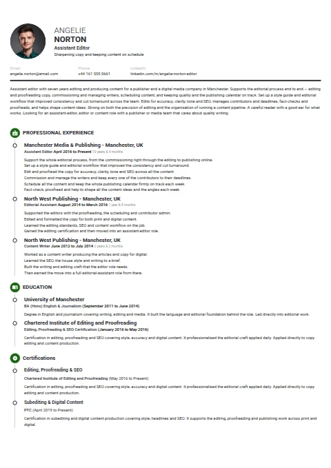 Assistant Editor resume example