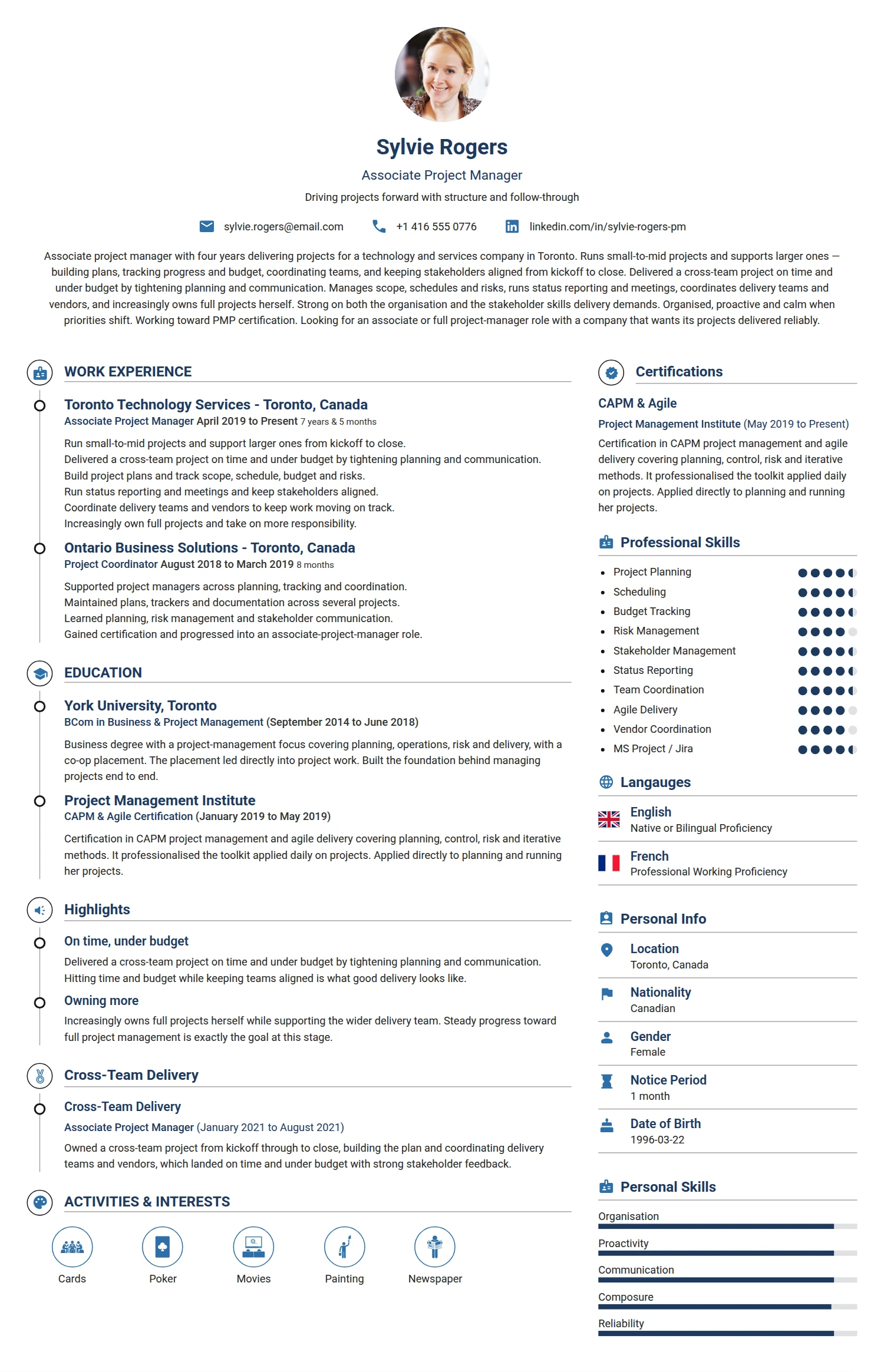 Associate Project Manager resume example — a professionally formatted Business Management CV sample