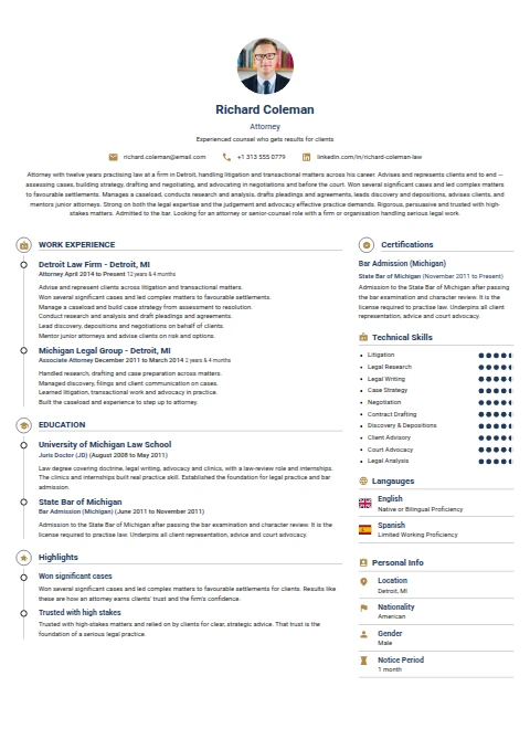 Attorney resume example