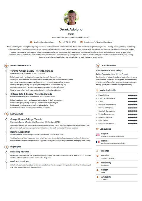 Baker resume example