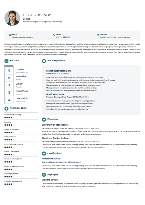 Banker resume example