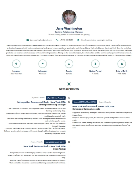 Banking Relationship Manager resume example