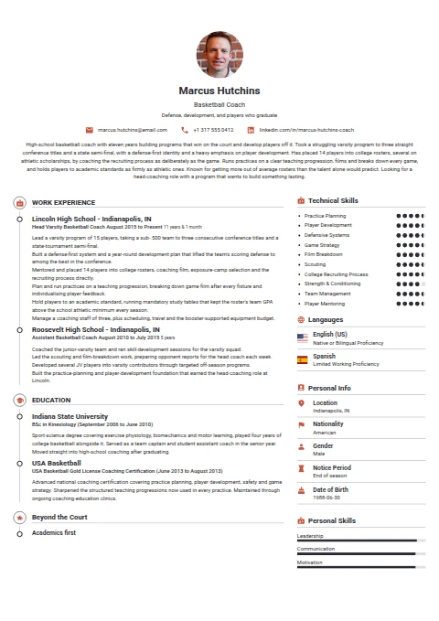 Basketball Coach resume example