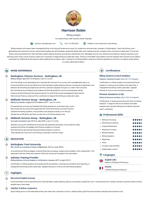 Billing Analyst resume example