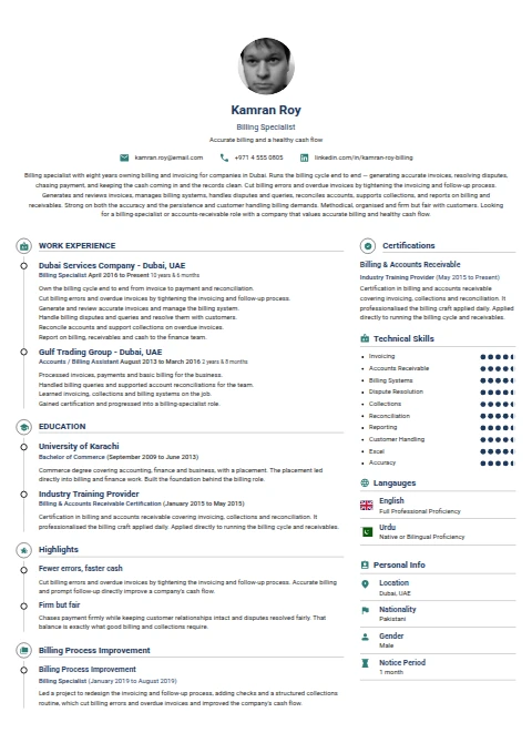 Billing Speacialist resume example