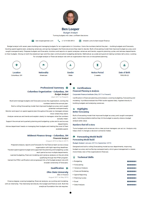 Budget Analyst resume example