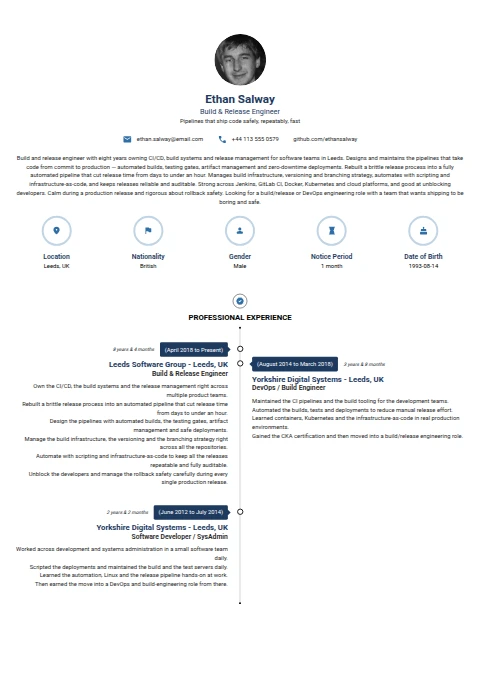 Build and Release Engineer resume example