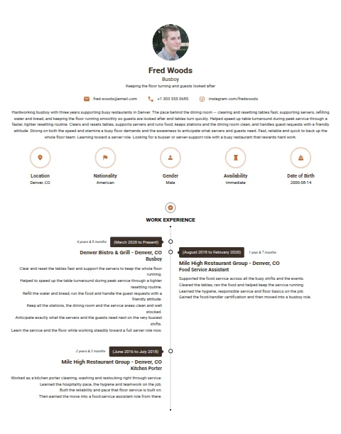 Busboy resume example
