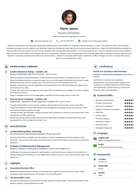 Business Administrator resume example