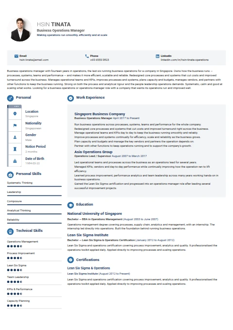 Business Operations Manager resume example
