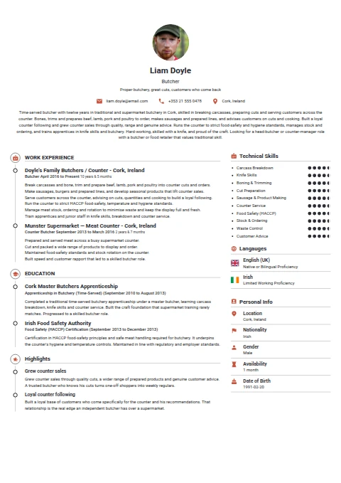 Butcher resume example