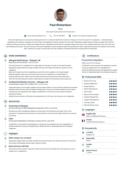 Buyer resume example
