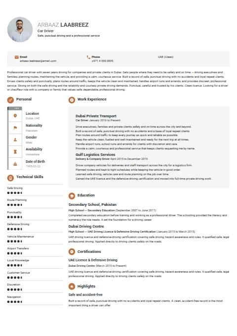 Car Driver resume example