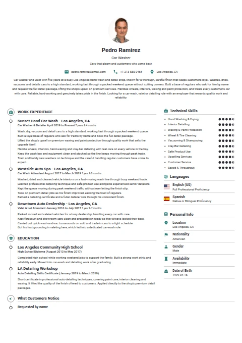 Car Washer resume example