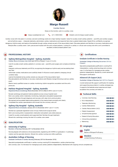 Cardiac Nurse resume example