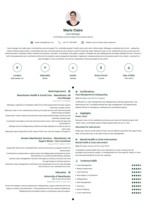 Case Manager resume example