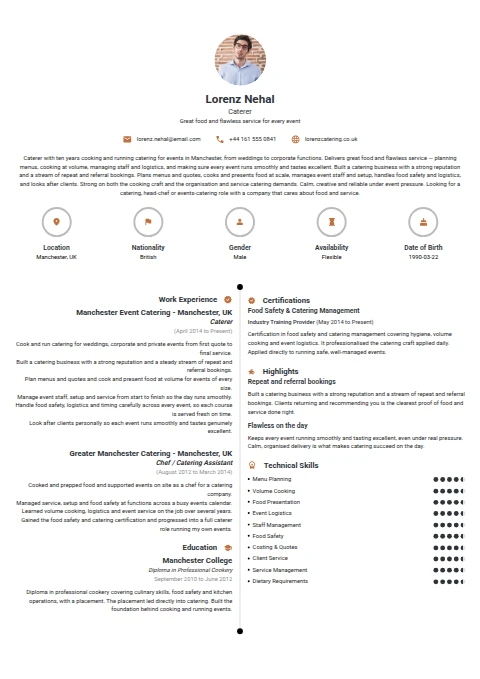 Caterer resume example