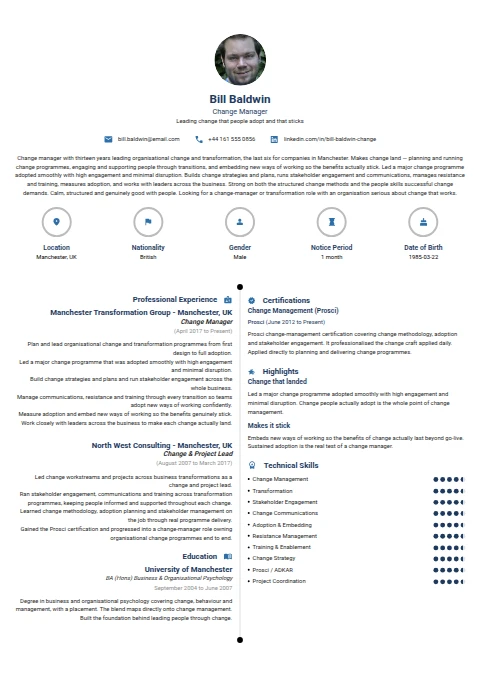 Change Manager resume example