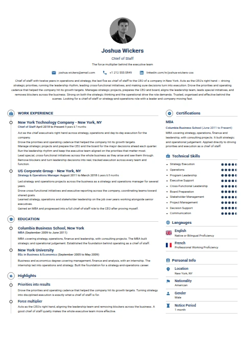 Chief Of Staff resume example
