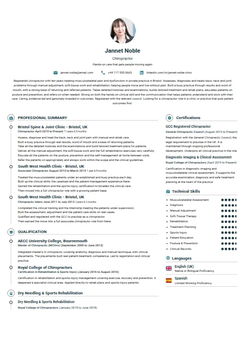 Chiropractor resume example