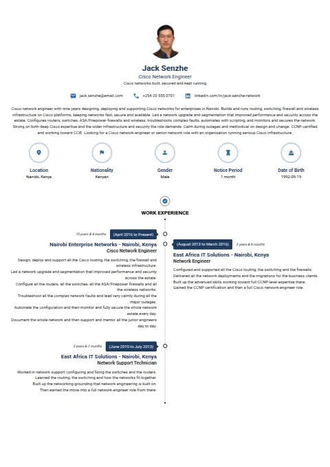 Cisco Network Engineer resume example