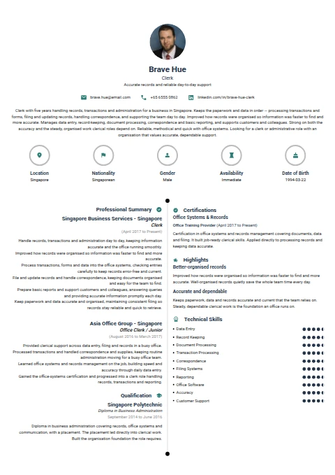 Clerk resume example