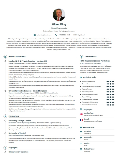 Clinical Psychologist resume example