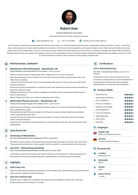 Clinical Research Associate resume example