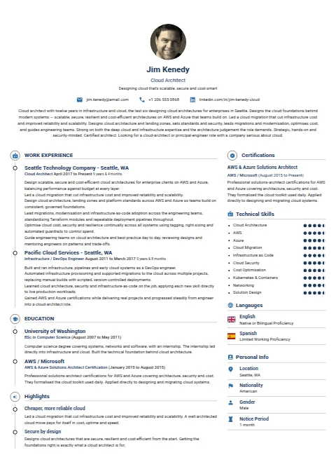 Cloud Architect resume example