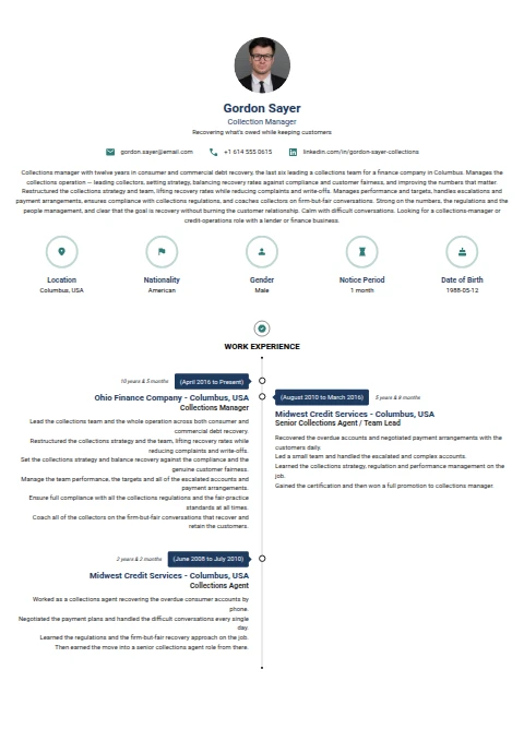 Collection Manager resume example