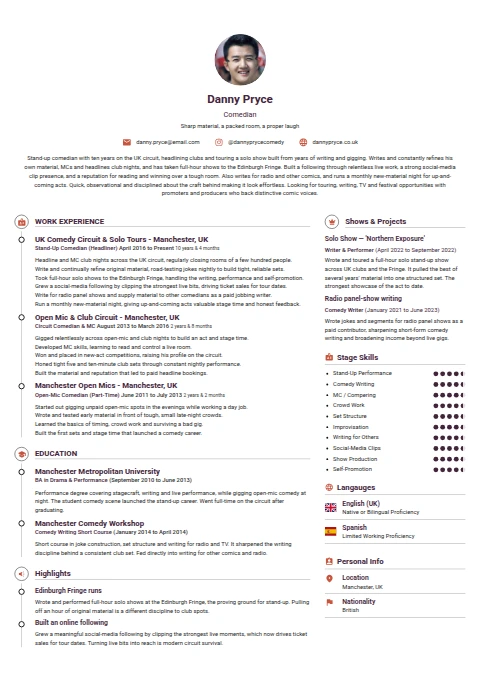 Comedian resume example