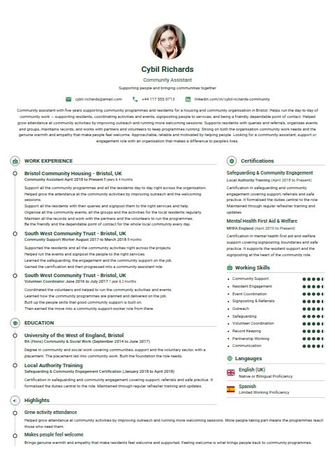 Community Assistant resume example