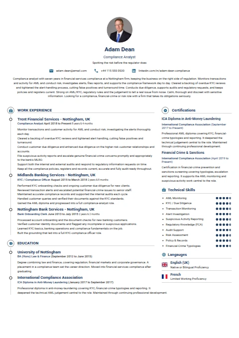 Compliance Analyst resume example