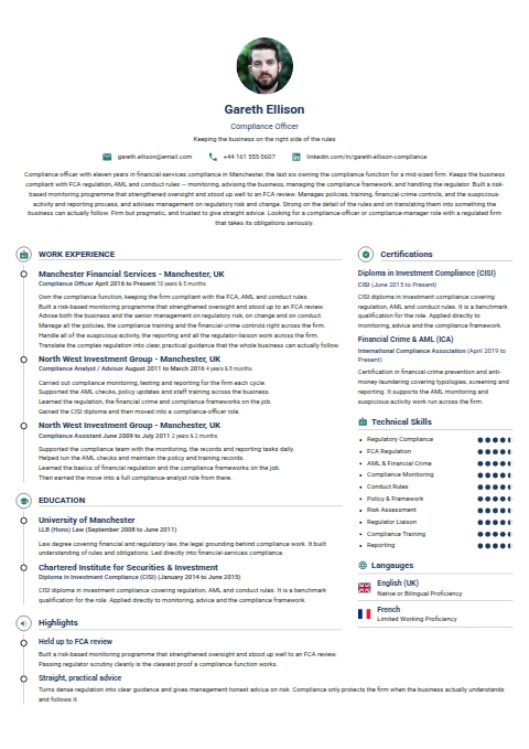 Compliance Officer resume example
