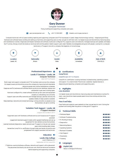 Computer Technician resume example