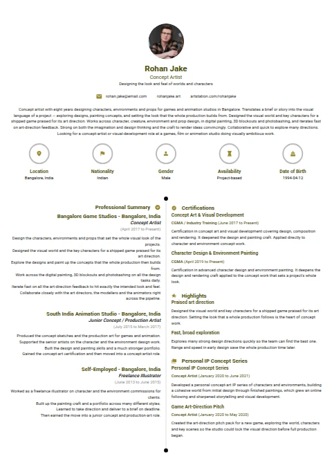 Concept Artist resume example
