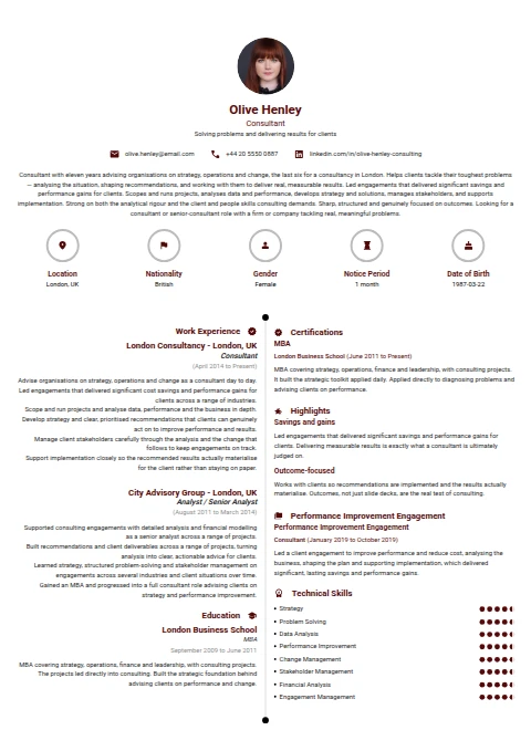 Consultant resume example