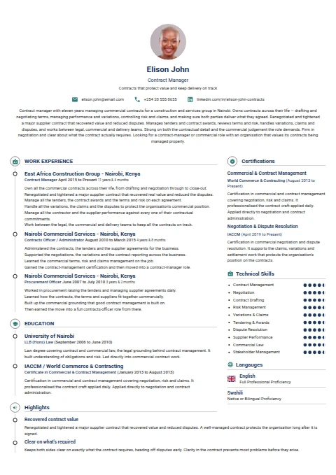 Contract Manager resume example